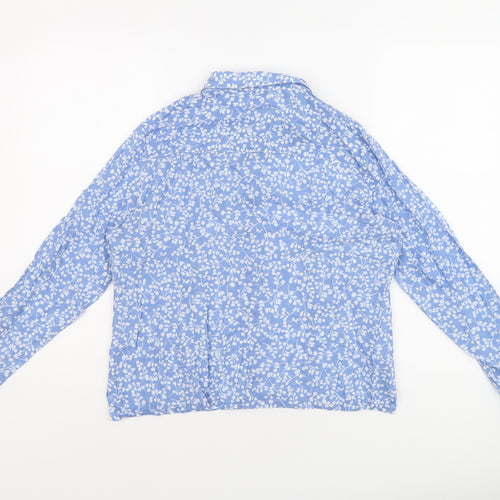 BELLADI NOTTE Womens Blue Floral Polyester Basic Button-Up Size 14 Collared