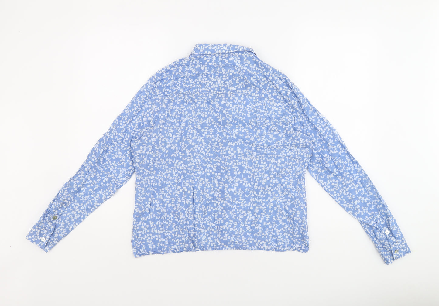 BELLADI NOTTE Womens Blue Floral Polyester Basic Button-Up Size 14 Collared