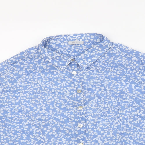 BELLADI NOTTE Womens Blue Floral Polyester Basic Button-Up Size 14 Collared
