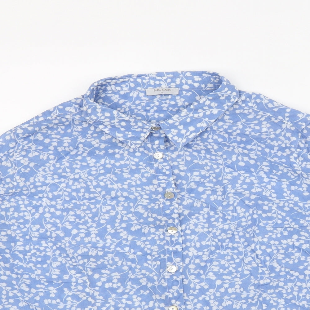 BELLADI NOTTE Womens Blue Floral Polyester Basic Button-Up Size 14 Collared