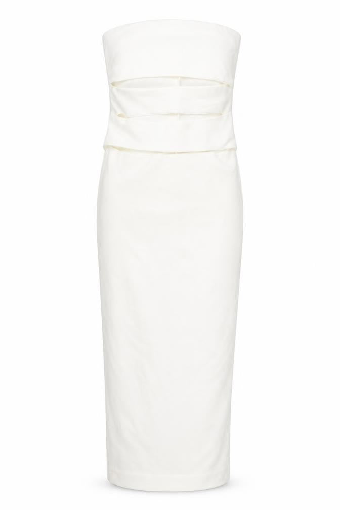 Front view of Zara women’s ivory viscose bodycon, size M, off the shoulder pullover