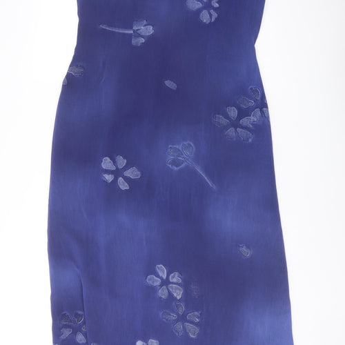 NEXT Womens Blue Floral Polyester A-Line Size 14 V-Neck Button