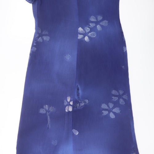 NEXT Womens Blue Floral Polyester A-Line Size 14 V-Neck Button