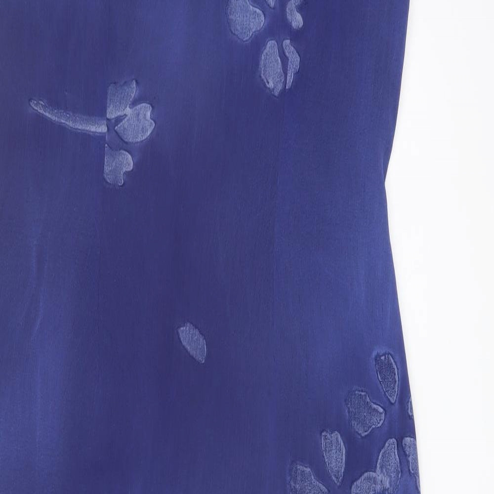 NEXT Womens Blue Floral Polyester A-Line Size 14 V-Neck Button
