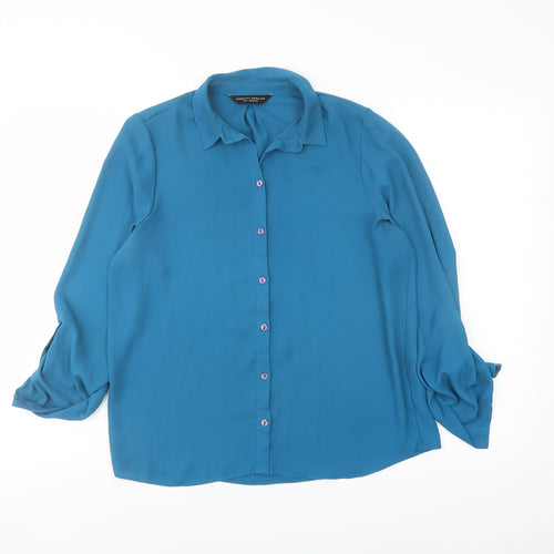 Dorothy Perkins Womens Blue Polyester Basic Button-Up Size 10 Collared