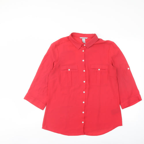 H&M Womens Pink Polyester Basic Button-Up Size 12 Collared