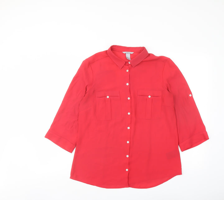 H&M Womens Pink Polyester Basic Button-Up Size 12 Collared
