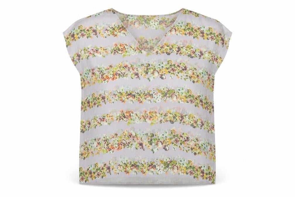 Front view of Mary Portas women’s grey floral polyester basic blouse, size UK 10, v-neck