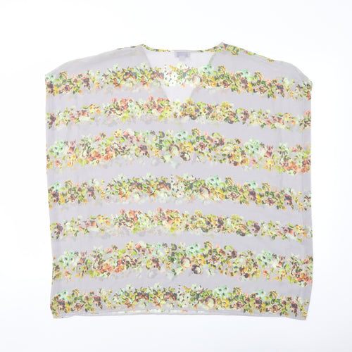 Mary Portas Womens Grey Floral Polyester Basic Blouse Size 10 V-Neck