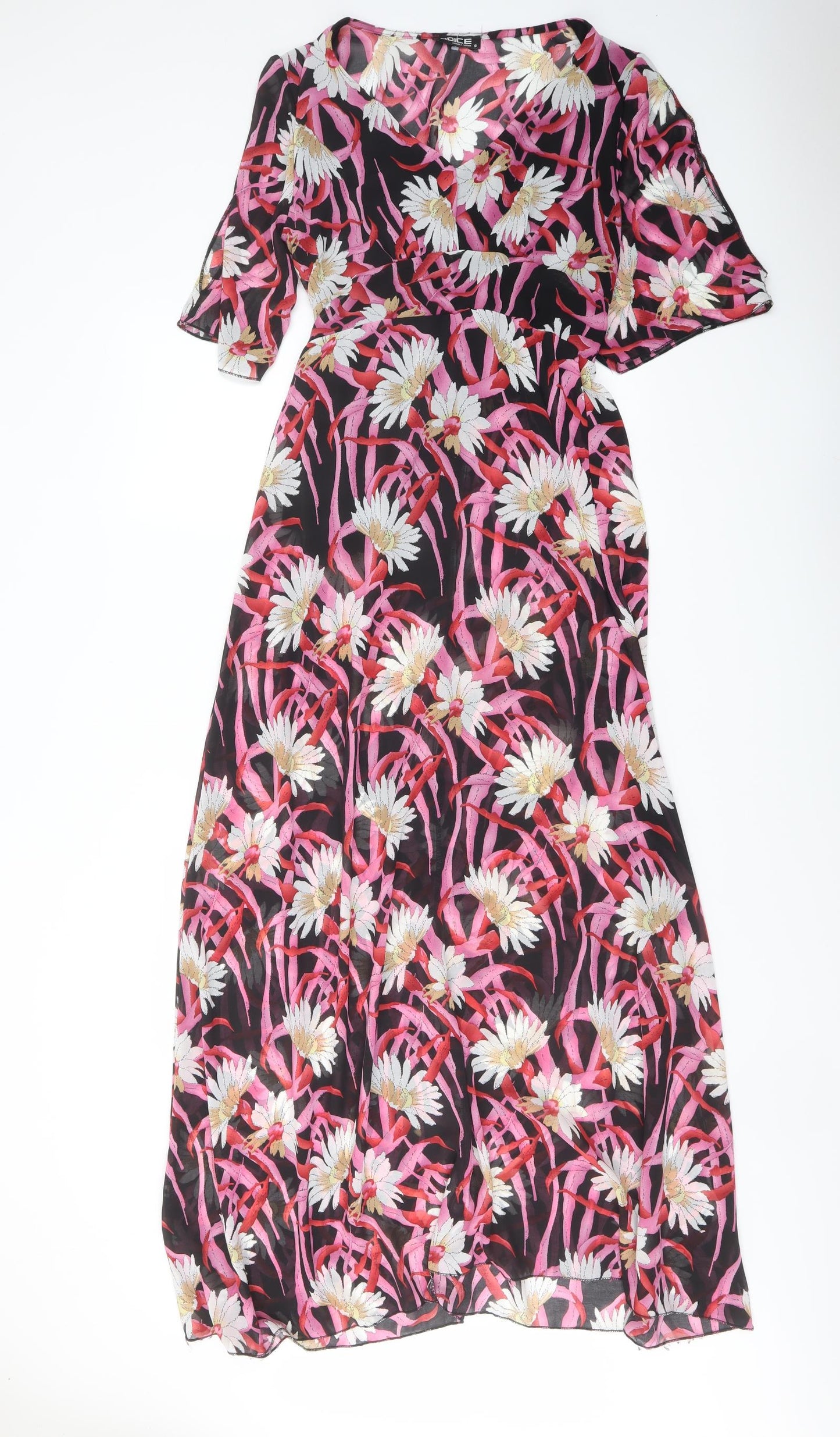 Voice Womens Multicoloured Floral Polyester Maxi Size S V-Neck Pullover