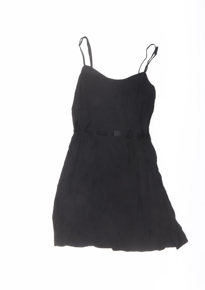H&M Womens Black Viscose Slip Dress Size 8 Round Neck Zip