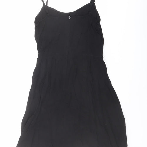 H&M Womens Black Viscose Slip Dress Size 8 Round Neck Zip
