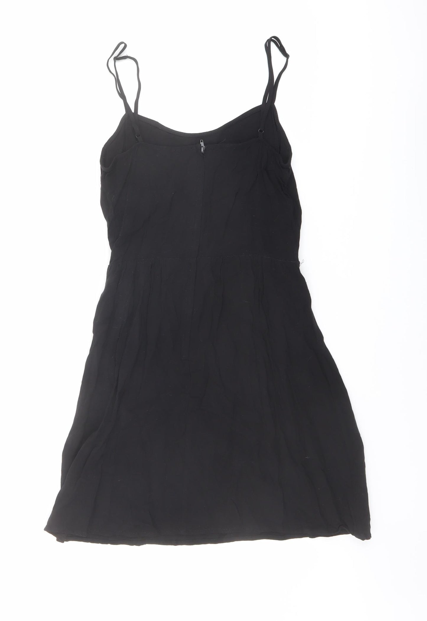 H&M Womens Black Viscose Slip Dress Size 8 Round Neck Zip