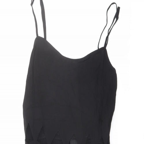 H&M Womens Black Viscose Slip Dress Size 8 Round Neck Zip