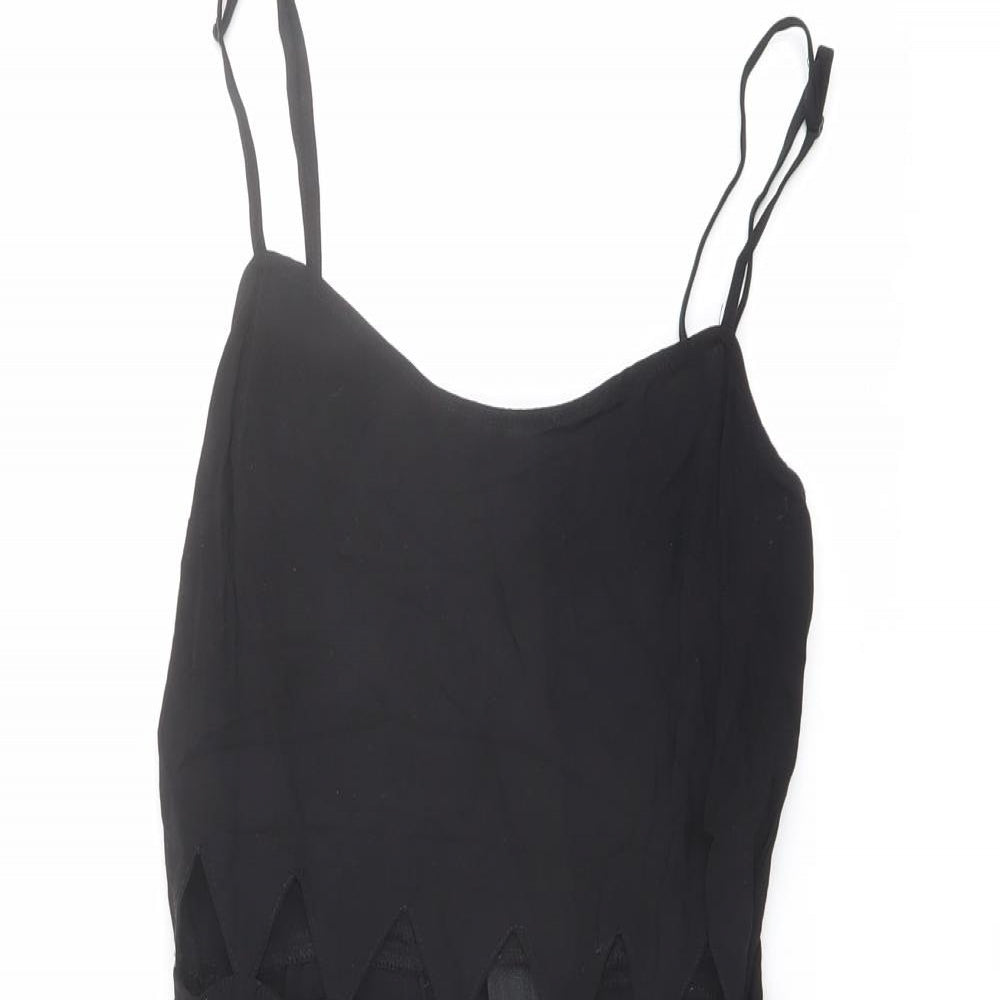 H&M Womens Black Viscose Slip Dress Size 8 Round Neck Zip