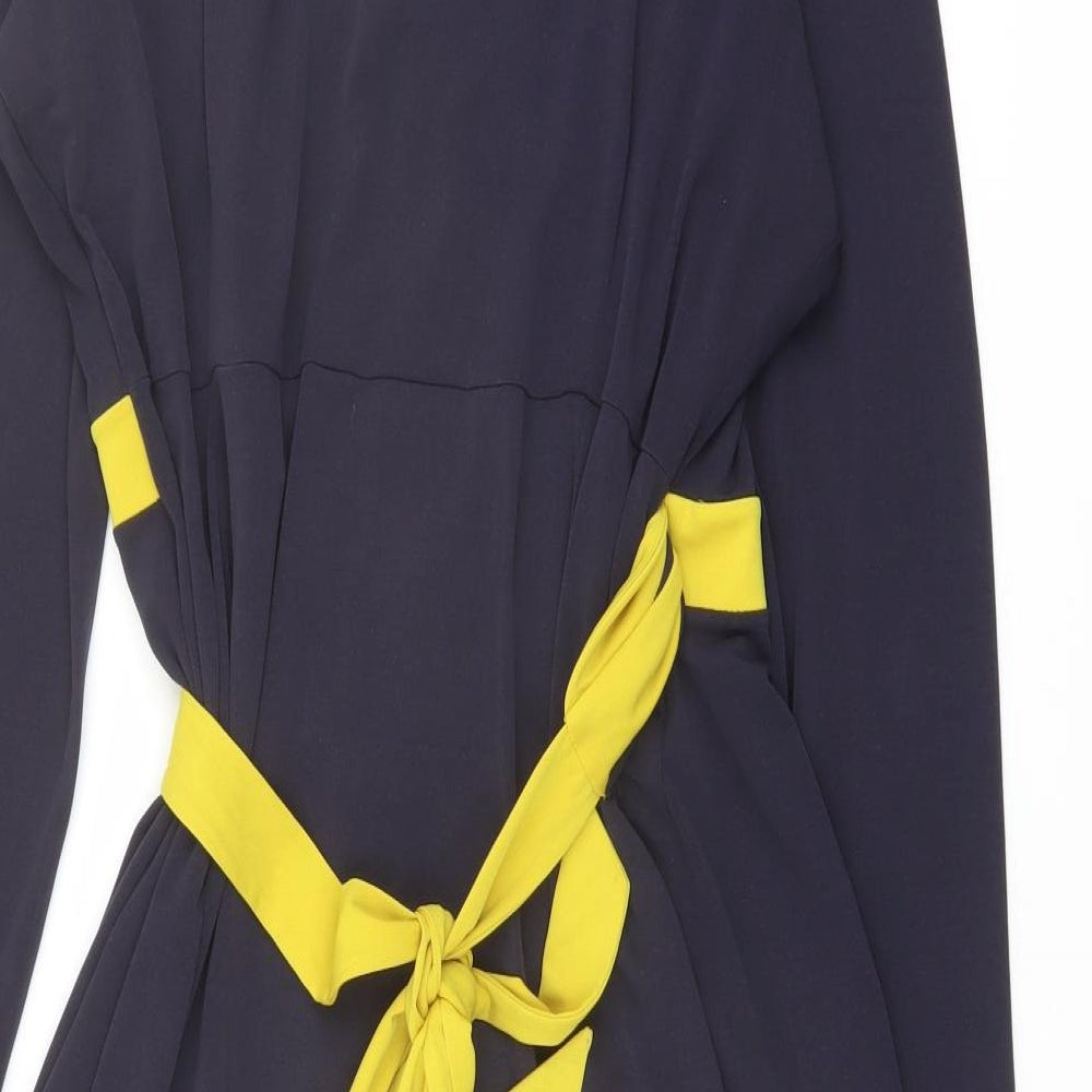 Marks and Spencer Womens Blue Colourblock Polyester Wrap Dress Size 18 V-Neck Tie