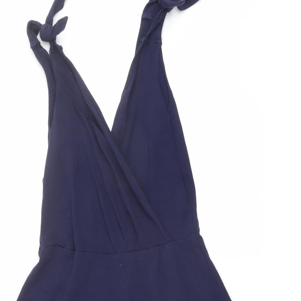 Dorothy Perkins Womens Blue Cotton Fit & Flare Size 10 V-Neck Pullover