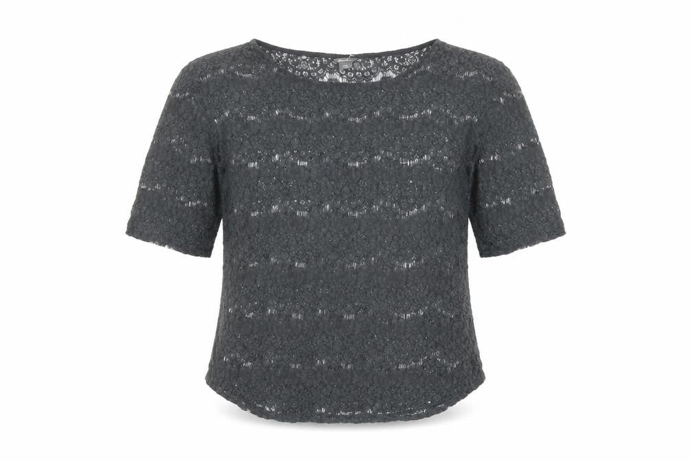 Front view of Eddie Bauer women’s grey polyester basic blouse, size L, boat neck