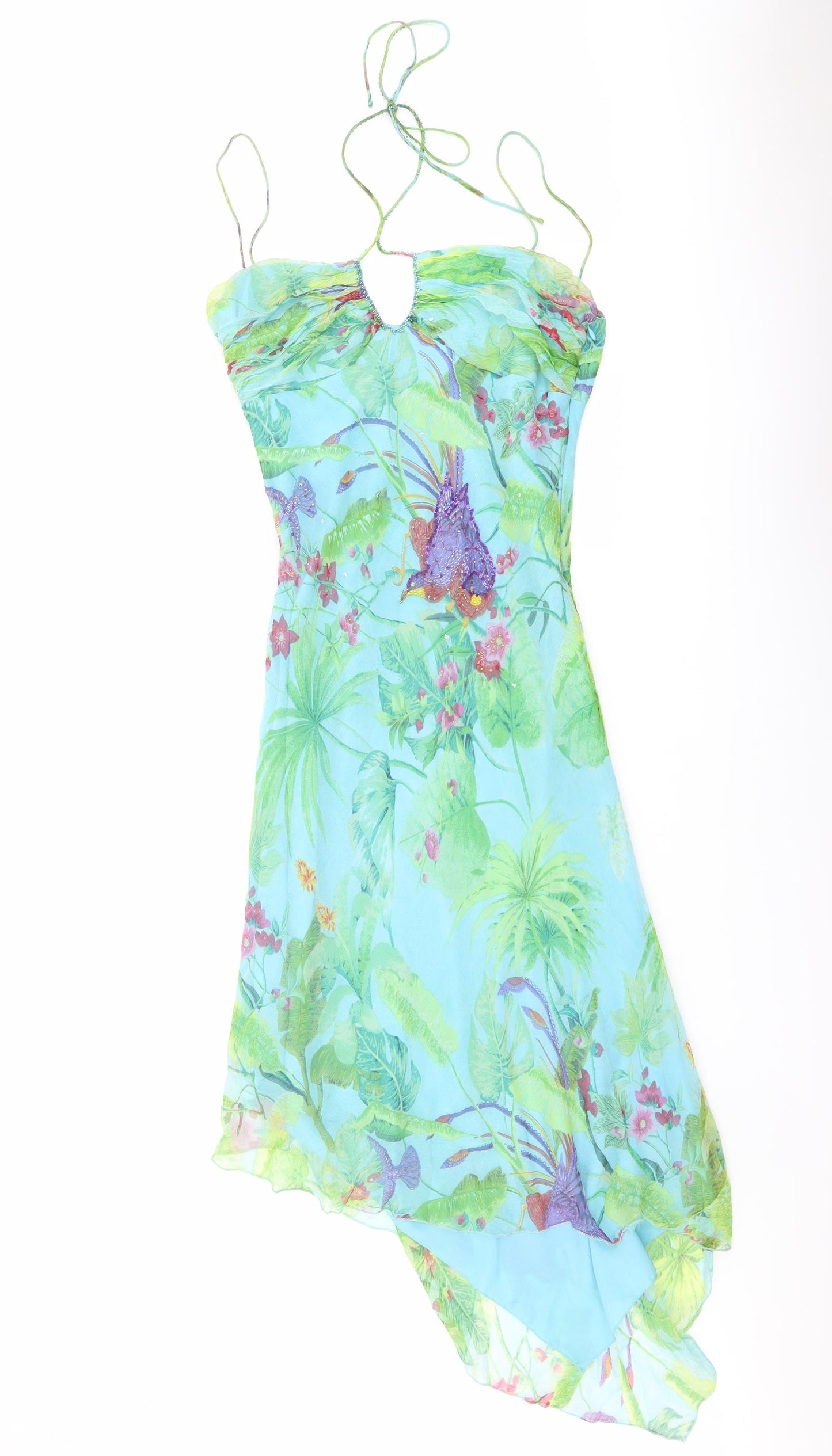 Derhy Womens Multicoloured Floral Polyester Slip Dress Size M Halter Zip