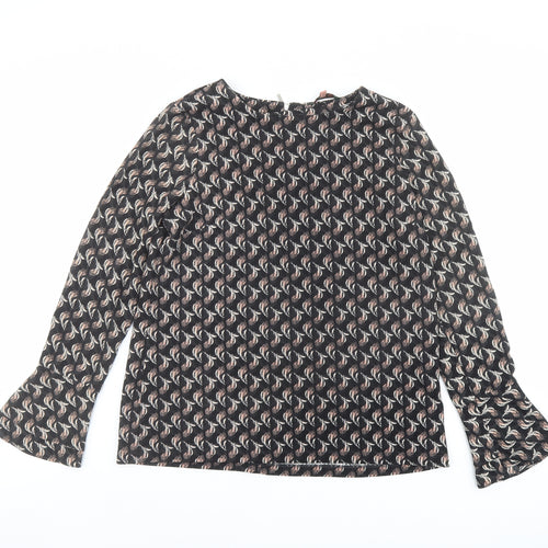 NEXT Womens Black Geometric Polyester Basic Blouse Size 14 Boat Neck