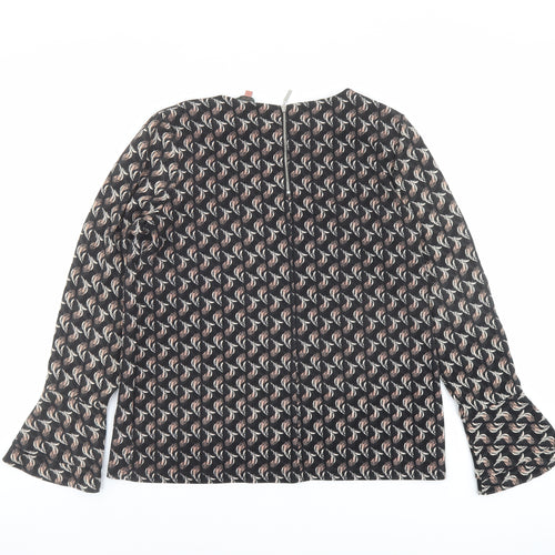 NEXT Womens Black Geometric Polyester Basic Blouse Size 14 Boat Neck