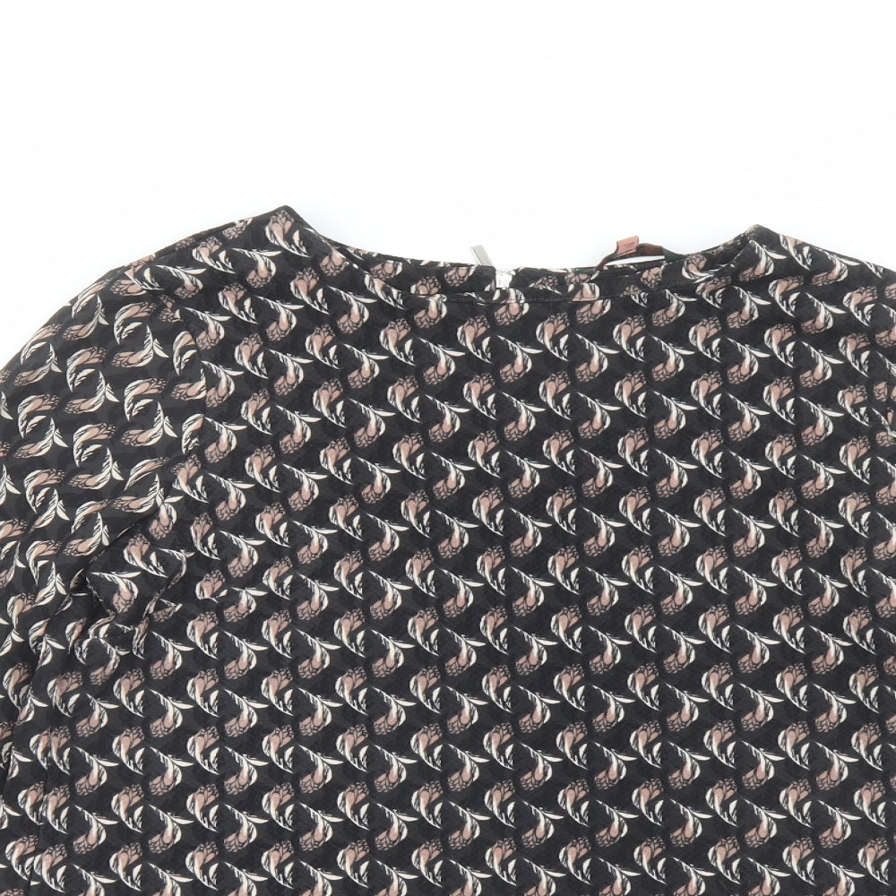 NEXT Womens Black Geometric Polyester Basic Blouse Size 14 Boat Neck