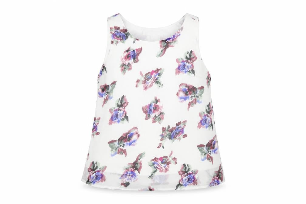Front view of Glamorous women’s multicoloured floral polyester basic tank, size S, round neck