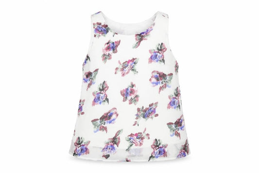 Front view of Glamorous women’s multicoloured floral polyester basic tank, size S, round neck
