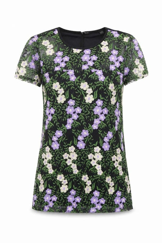 Front view of Dorothy Perkins women’s multicoloured floral polyester basic t-shirt, size UK 10, round neck