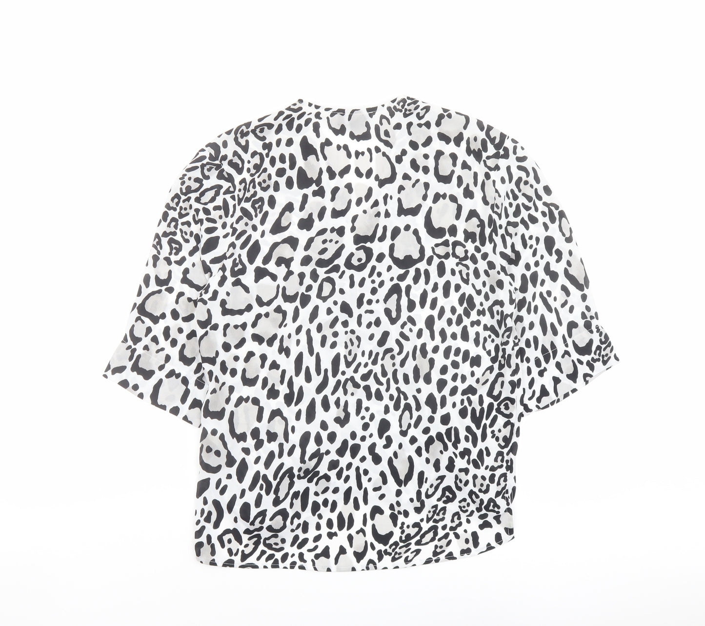 Topshop Womens Black Animal Print Polyester Basic Blouse Size 6 V-Neck - Wrap Front Detail