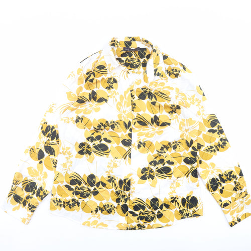 Marks and Spencer Womens Yellow Geometric Polyester Basic Button-Up Size 14 Collared