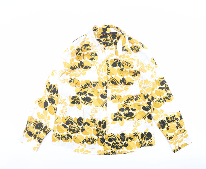 Marks and Spencer Womens Yellow Geometric Polyester Basic Button-Up Size 14 Collared