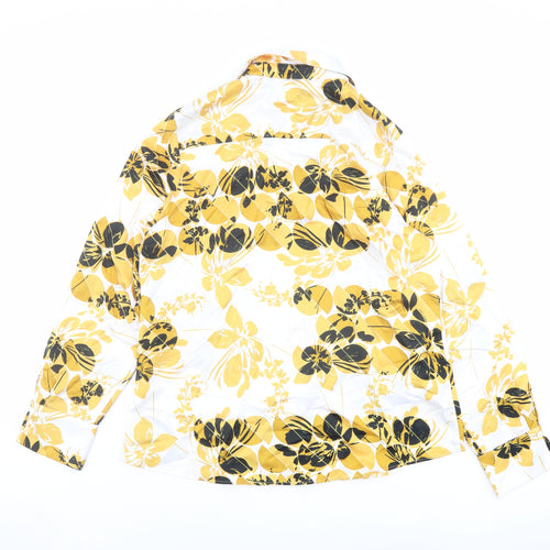 Marks and Spencer Womens Yellow Geometric Polyester Basic Button-Up Size 14 Collared