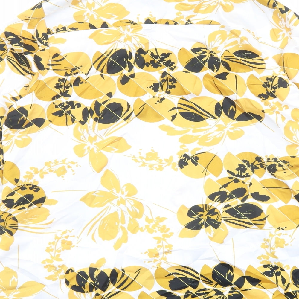 Marks and Spencer Womens Yellow Geometric Polyester Basic Button-Up Size 14 Collared