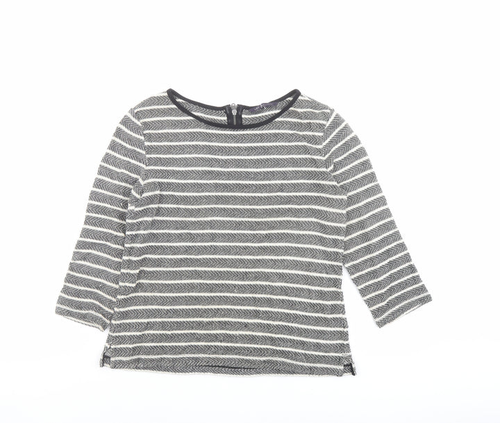 Marks and Spencer Womens Grey Round Neck Striped Cotton Pullover Jumper Size 8