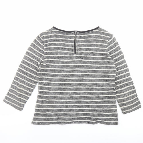 Marks and Spencer Womens Grey Round Neck Striped Cotton Pullover Jumper Size 8