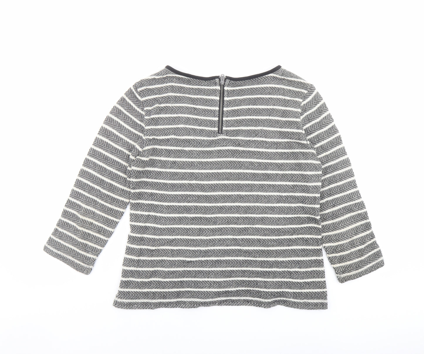Marks and Spencer Womens Grey Round Neck Striped Cotton Pullover Jumper Size 8