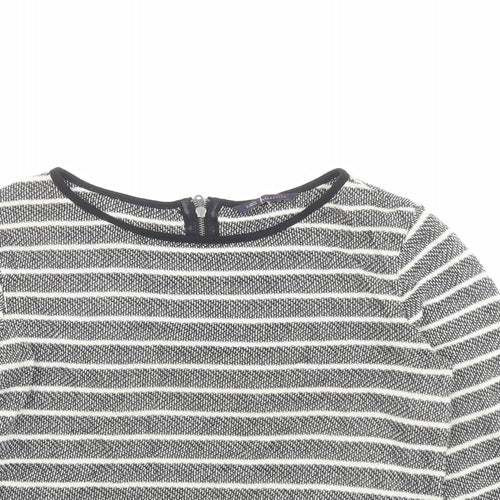 Marks and Spencer Womens Grey Round Neck Striped Cotton Pullover Jumper Size 8
