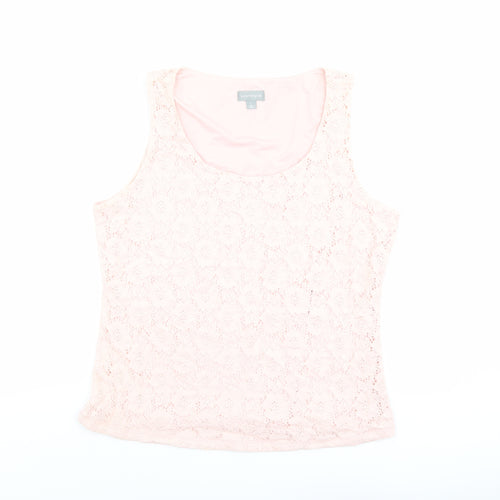 Suzanne Grae Womens Pink Nylon Basic Tank Size L Scoop Neck