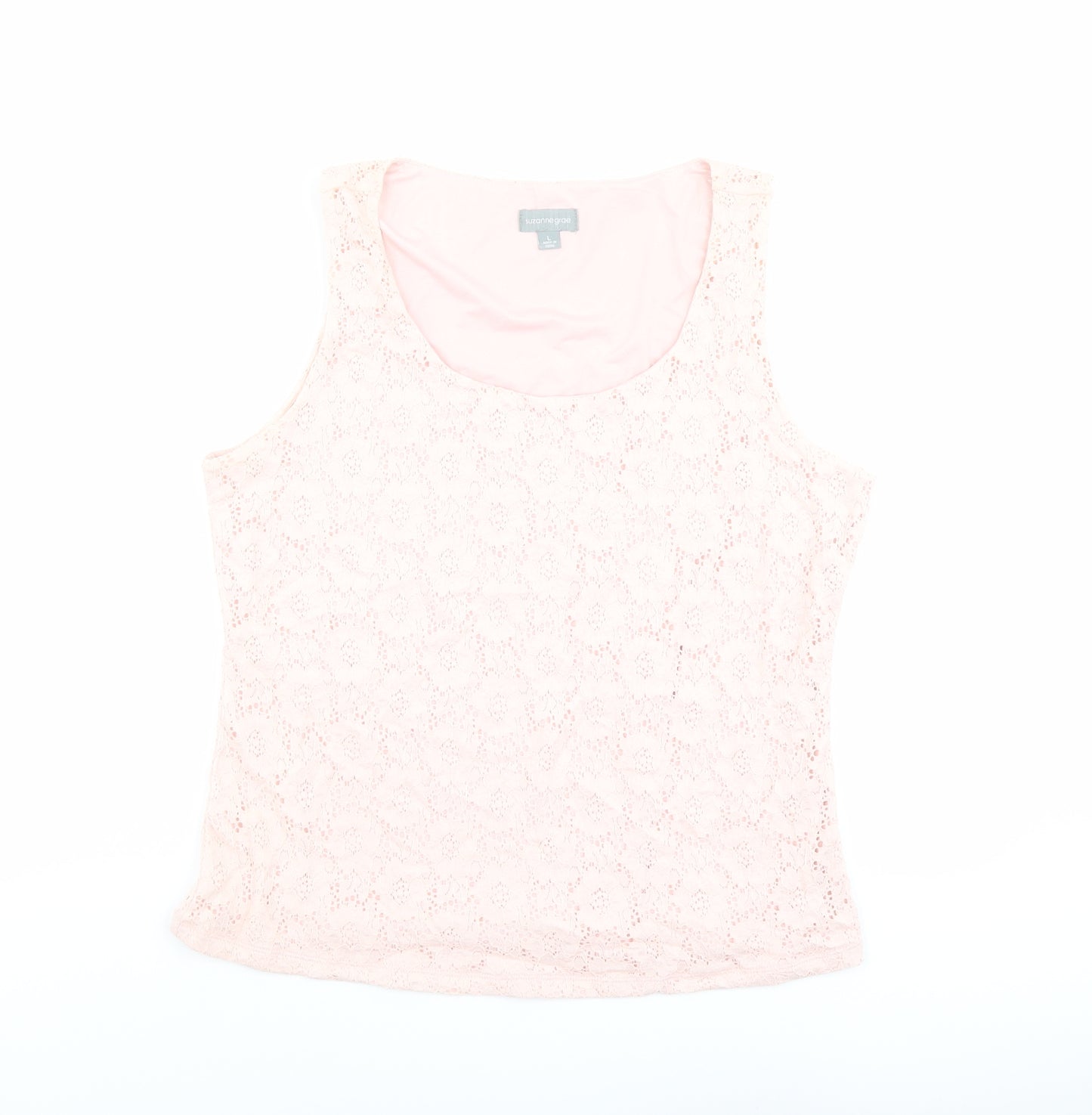 Suzanne Grae Womens Pink Nylon Basic Tank Size L Scoop Neck