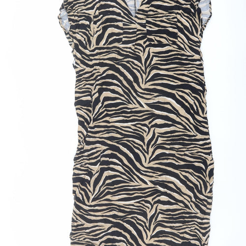 New Look Womens Brown Animal Print Viscose A-Line Size 12 V-Neck Pullover - Tiger pattern