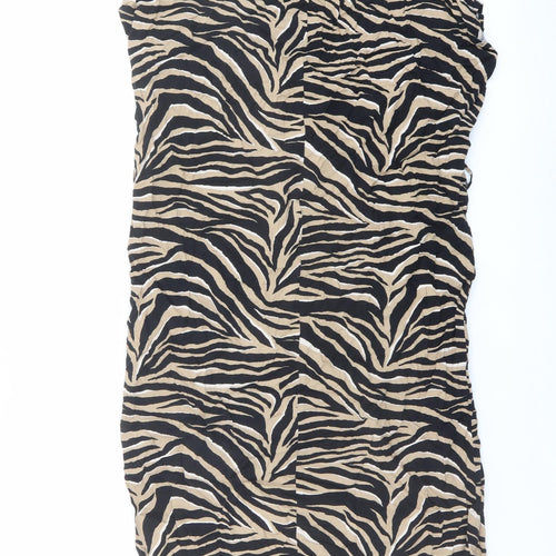 New Look Womens Brown Animal Print Viscose A-Line Size 12 V-Neck Pullover - Tiger pattern