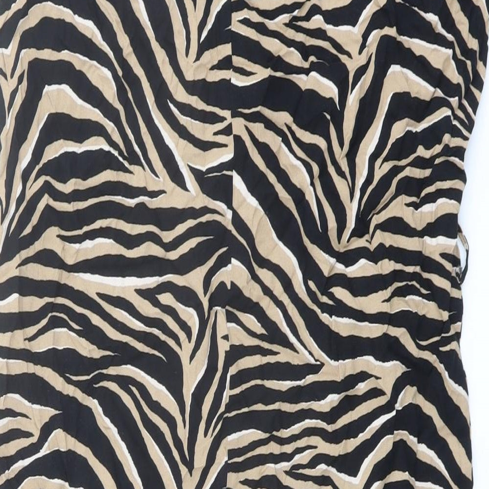 New Look Womens Brown Animal Print Viscose A-Line Size 12 V-Neck Pullover - Tiger pattern