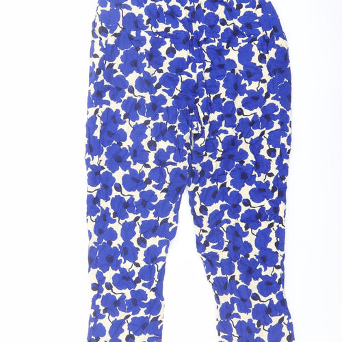 New Look Womens Blue Floral Viscose Trousers Size 6 L22 in Regular Button