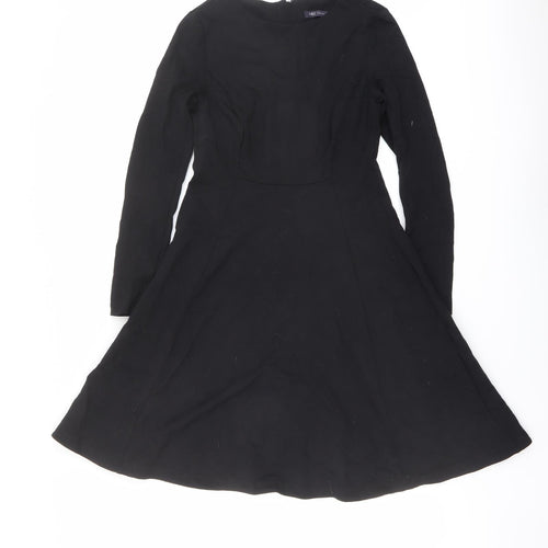 Marks and Spencer Womens Black Viscose Fit & Flare Size 8 Boat Neck Zip