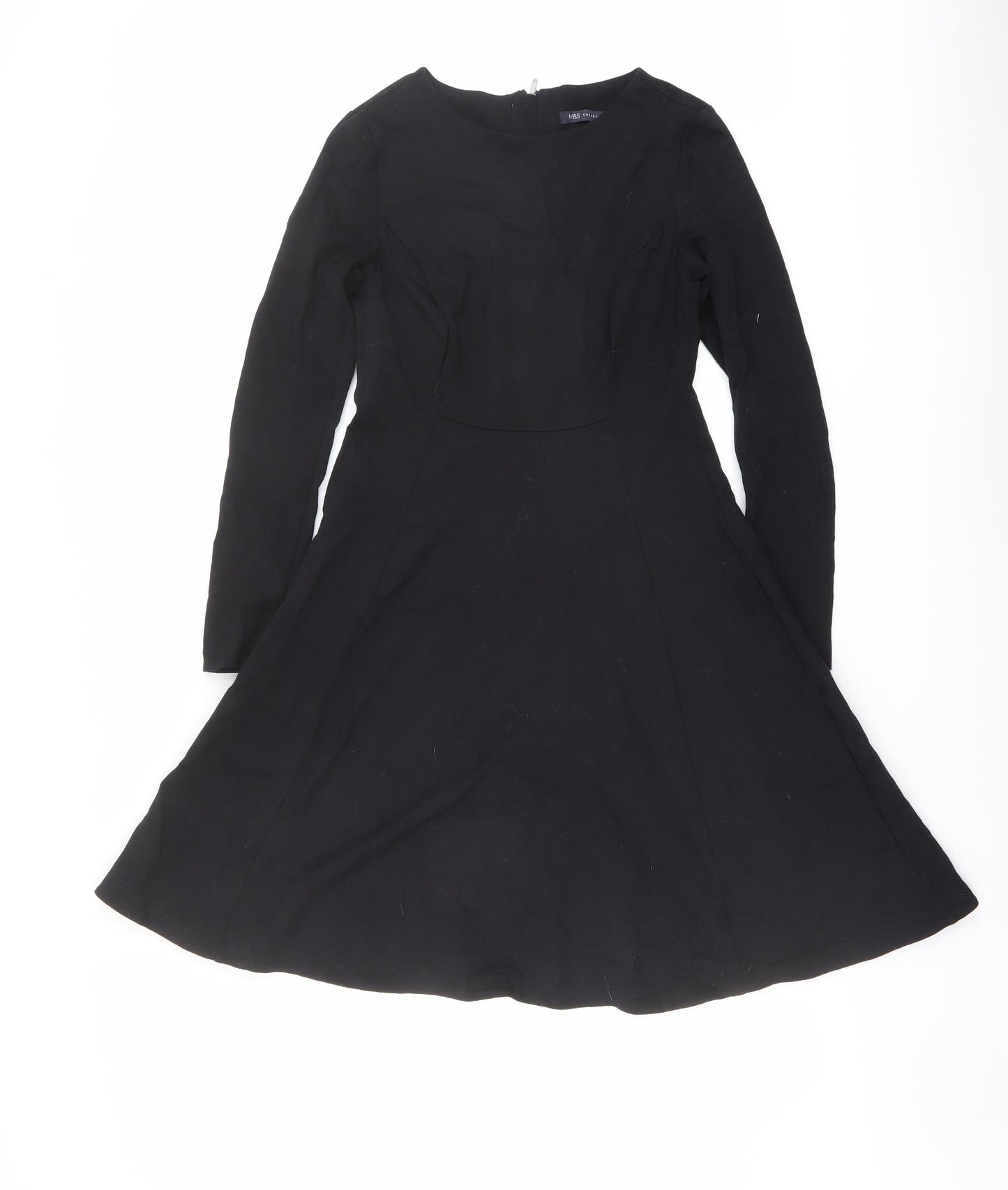 Marks and Spencer Womens Black Viscose Fit & Flare Size 8 Boat Neck Zip