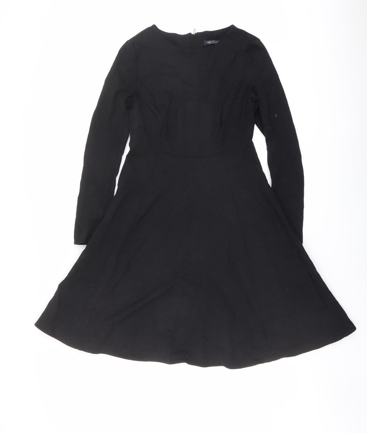 Marks and Spencer Womens Black Viscose Fit & Flare Size 8 Boat Neck Zip