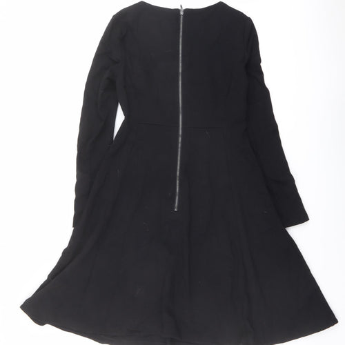 Marks and Spencer Womens Black Viscose Fit & Flare Size 8 Boat Neck Zip