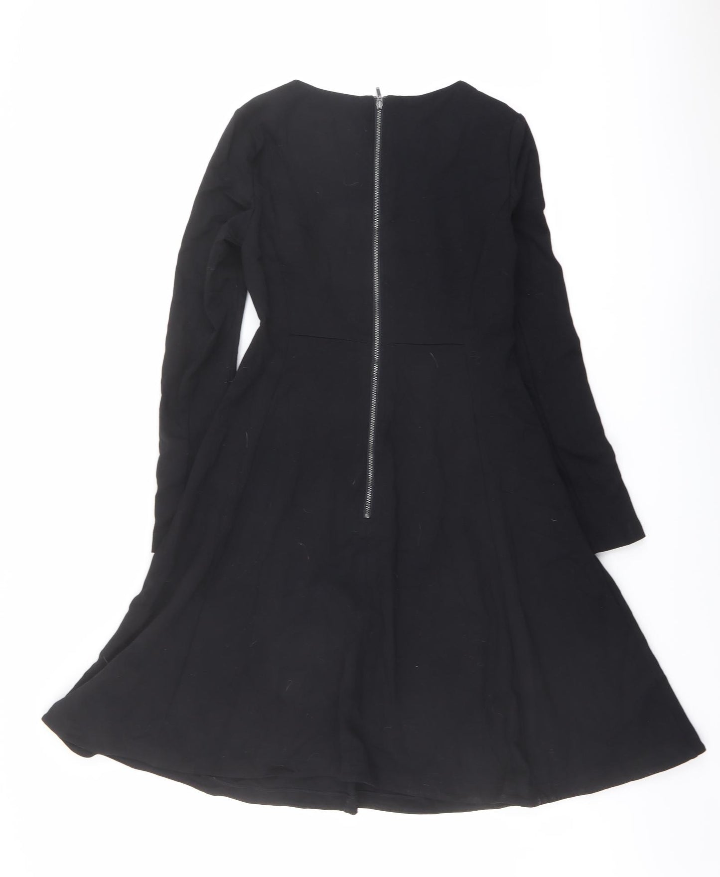 Marks and Spencer Womens Black Viscose Fit & Flare Size 8 Boat Neck Zip