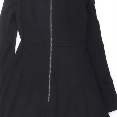 Marks and Spencer Womens Black Viscose Fit & Flare Size 8 Boat Neck Zip